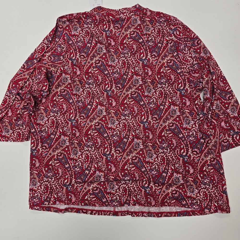 Lands End Womens‎ Red Paisley Tencel Modal Blend V-Neck Top 2X 20W-22W New - Picture 3 of 7